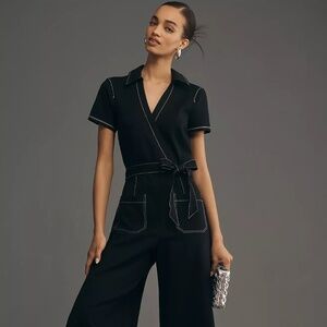 Anthropologie Maeve Wrapped Culotte Jumpsuit Ponte Edition
